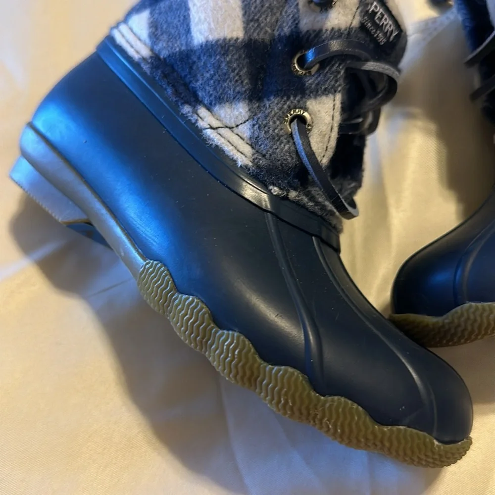 Sperry Top Sider Saltwater Toddler Sz 8 11 Blue Plaid Wool Waterproof Duck Boot